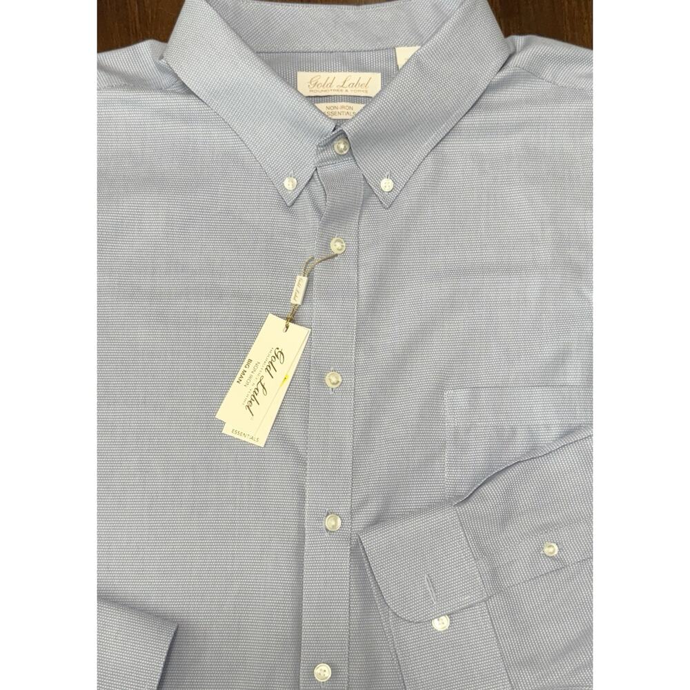 NEW Gold Label Round Tree & Yorke Non Iron Essentials Blue Button Up Shirt 3X